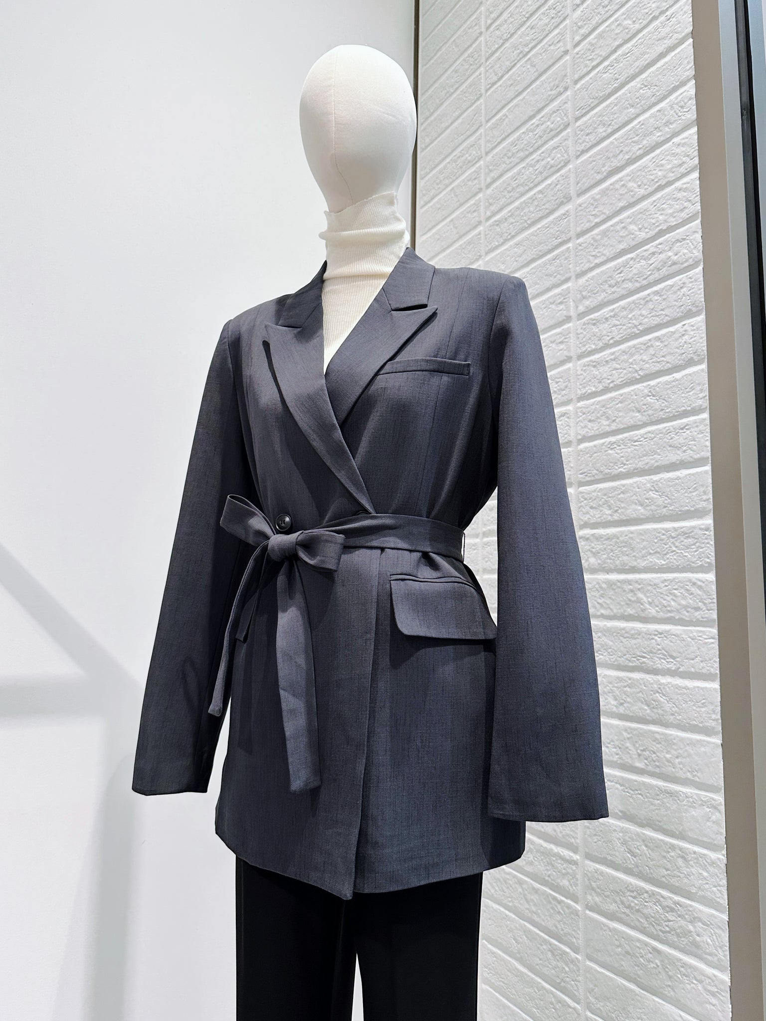 Belted Blazer Jacket – Tailored Suit Coat with Waist Tie – KEIKO