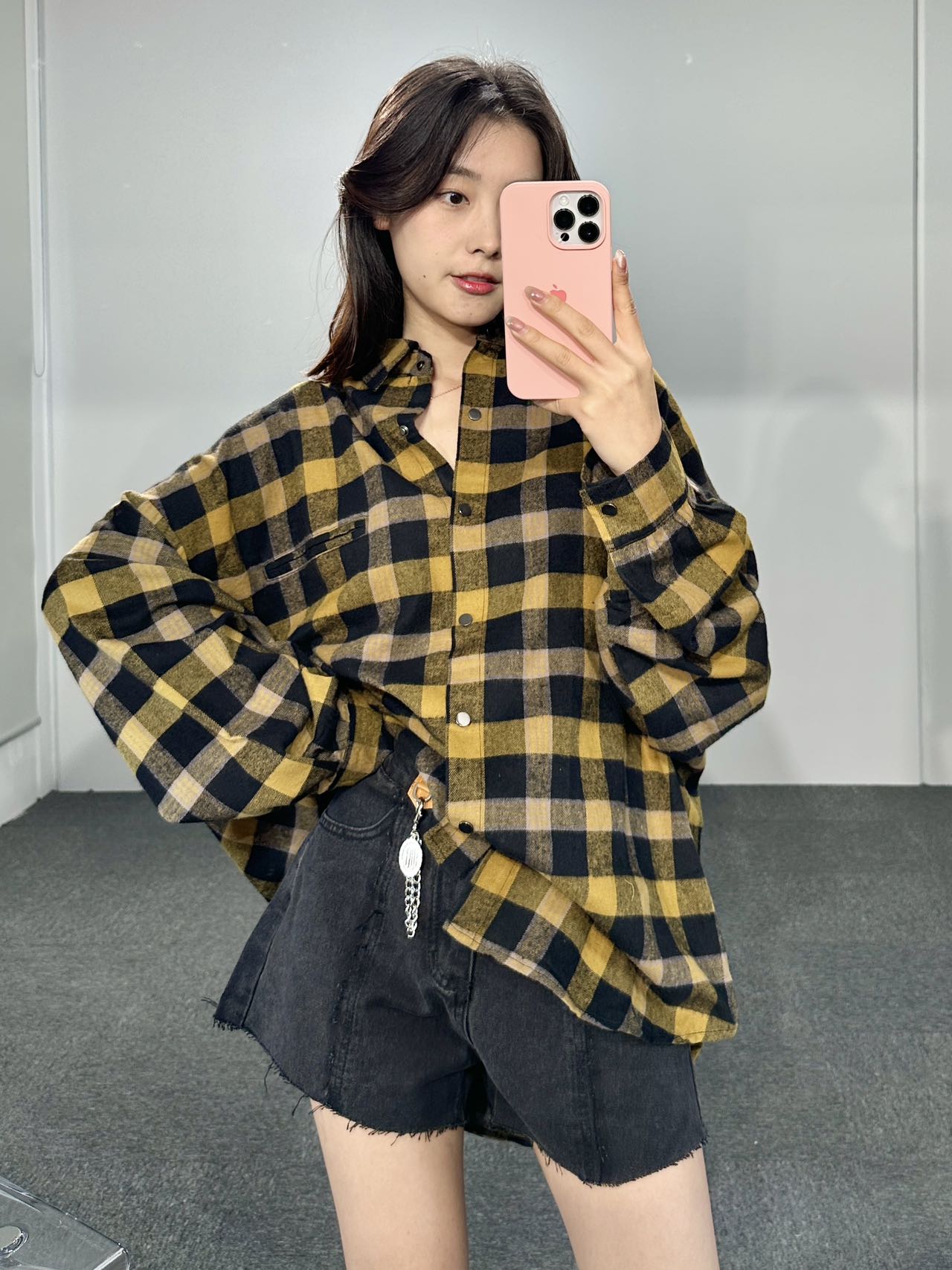 Oversized Fold Collar Button Front Shirt with Long Sleeves in Yellow C –  KEIKO